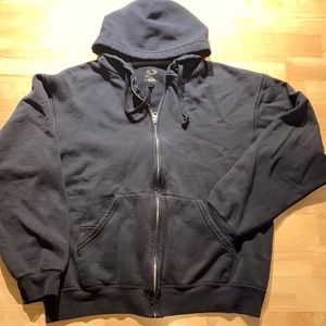 2/$20 Fruit of the Loom black zip up kanga pocket hoodie sweatshirt, Size L